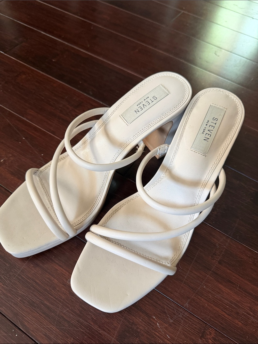 STEVEN by Steve Madden Cream Strappy Slide Heels